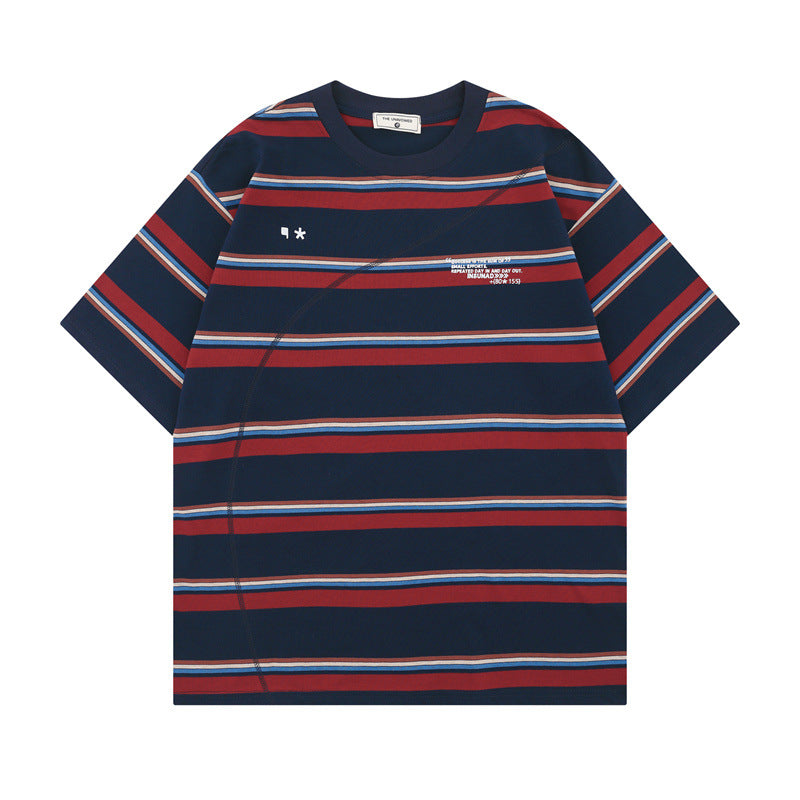 US drip outfits Summer Vintage Crew Neck Striped Casual Loose Short Sleeve T-Shirts