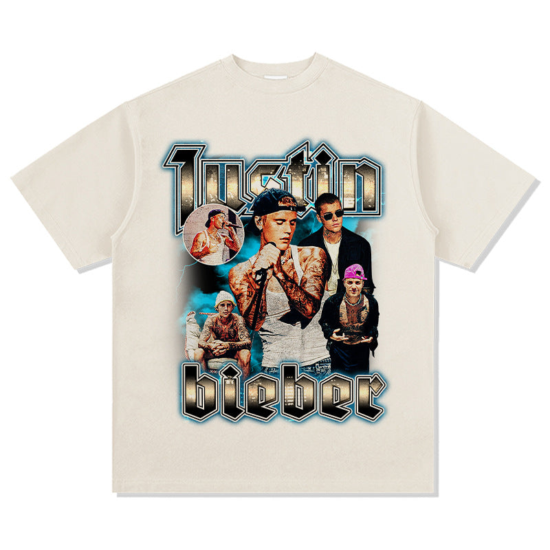 Cool t rapper Justin Bieber print vintage short sleeve t-shirt
