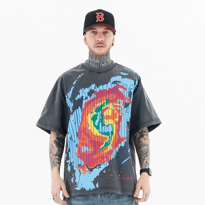 Vintage 90s Hip Hop Clothing Summer Old Loose Short Sleeve T-Shirt