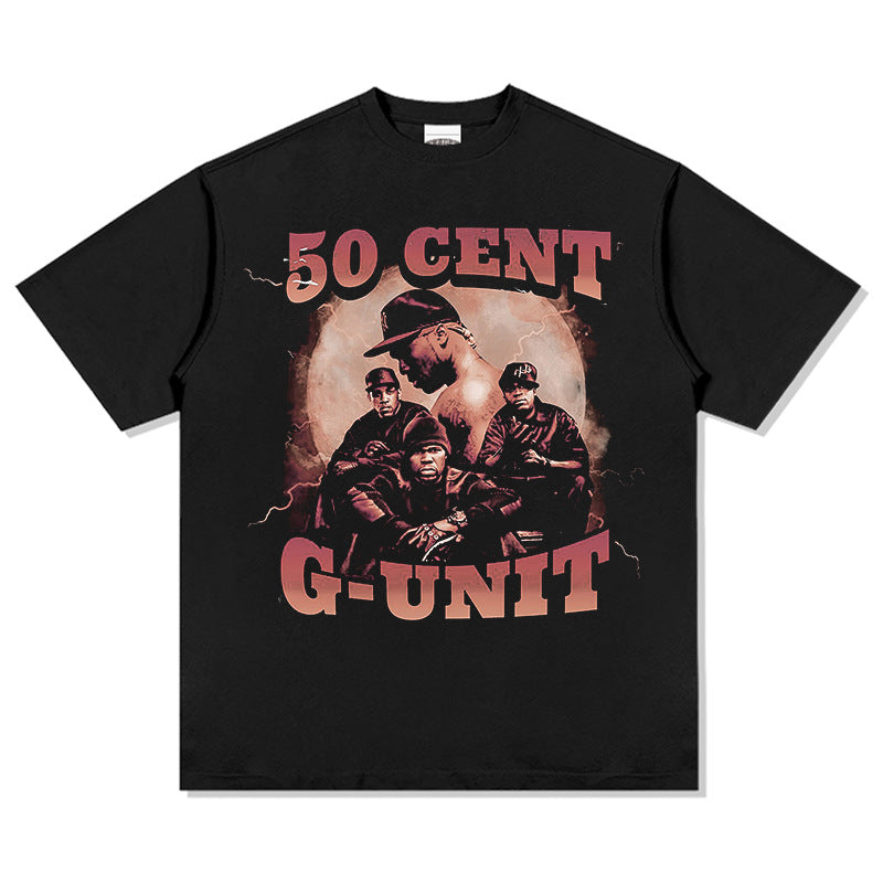 Streetwear masculino HIPHOP 50CENT print short sleeve t-shirt vintage summer hip hop top