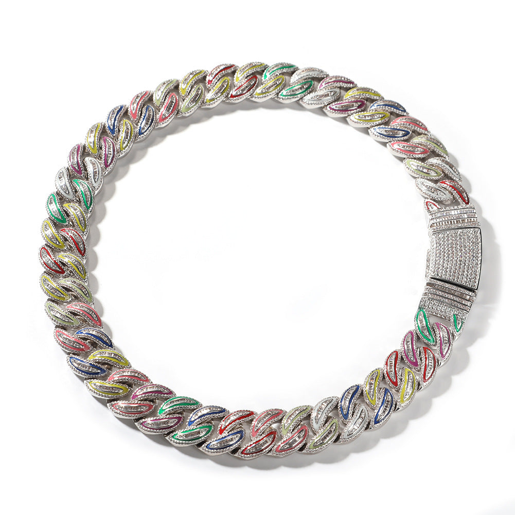 Jewelry 20mm Colorful Luminous Cuban Chain Copper with Zircon Spectrum St. Valentine's
