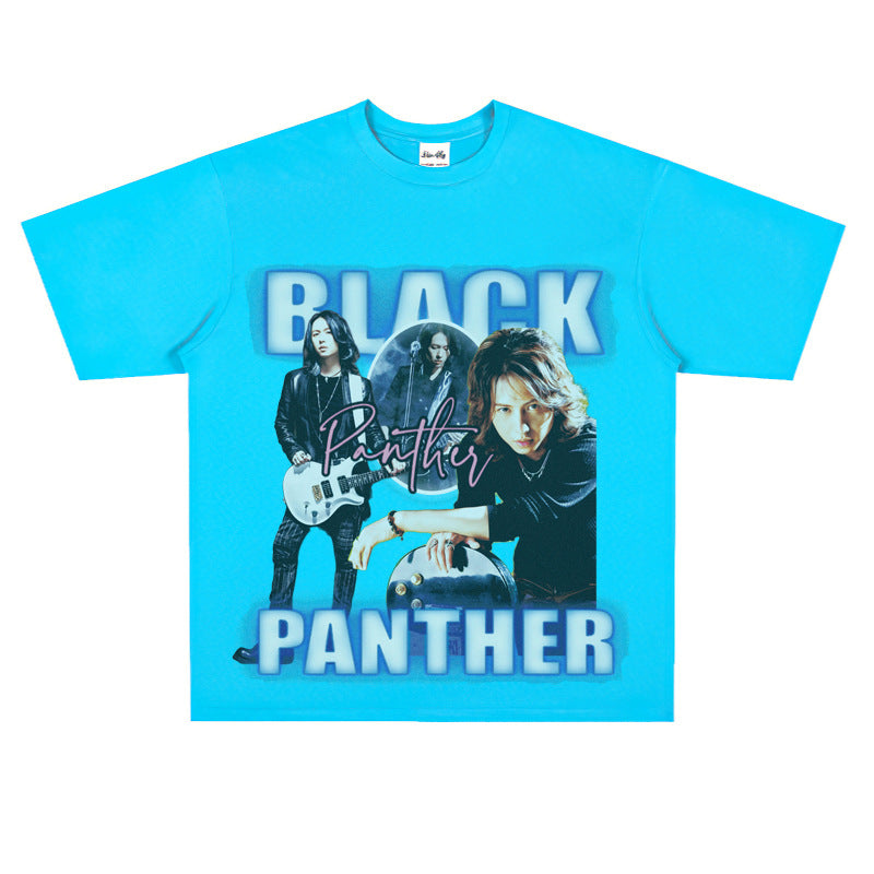 Film Star T Shirt Rock Music Black Panther Band Loose Retro Street Cotton T-shirt Men and Women