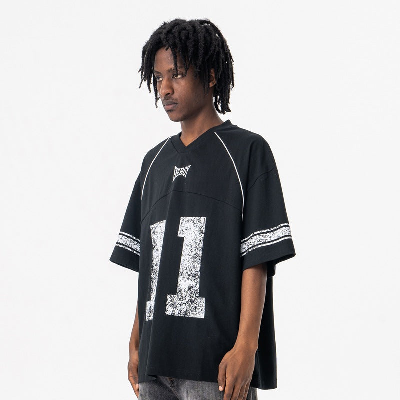 Vintage 90s Hip Hop Clothing Summer No. 11 Printed V-Neck Loose Short Sleeve T-Shirt