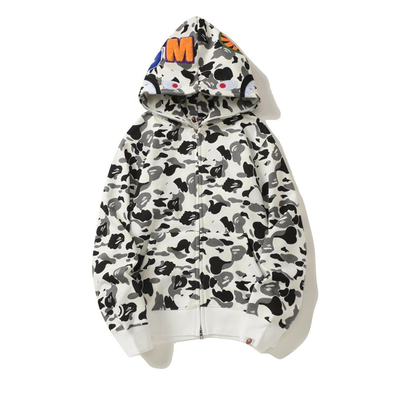 Ape Hoodie Shark Camouflage Printed Cardigan Zip Hooded Sweater Jacket