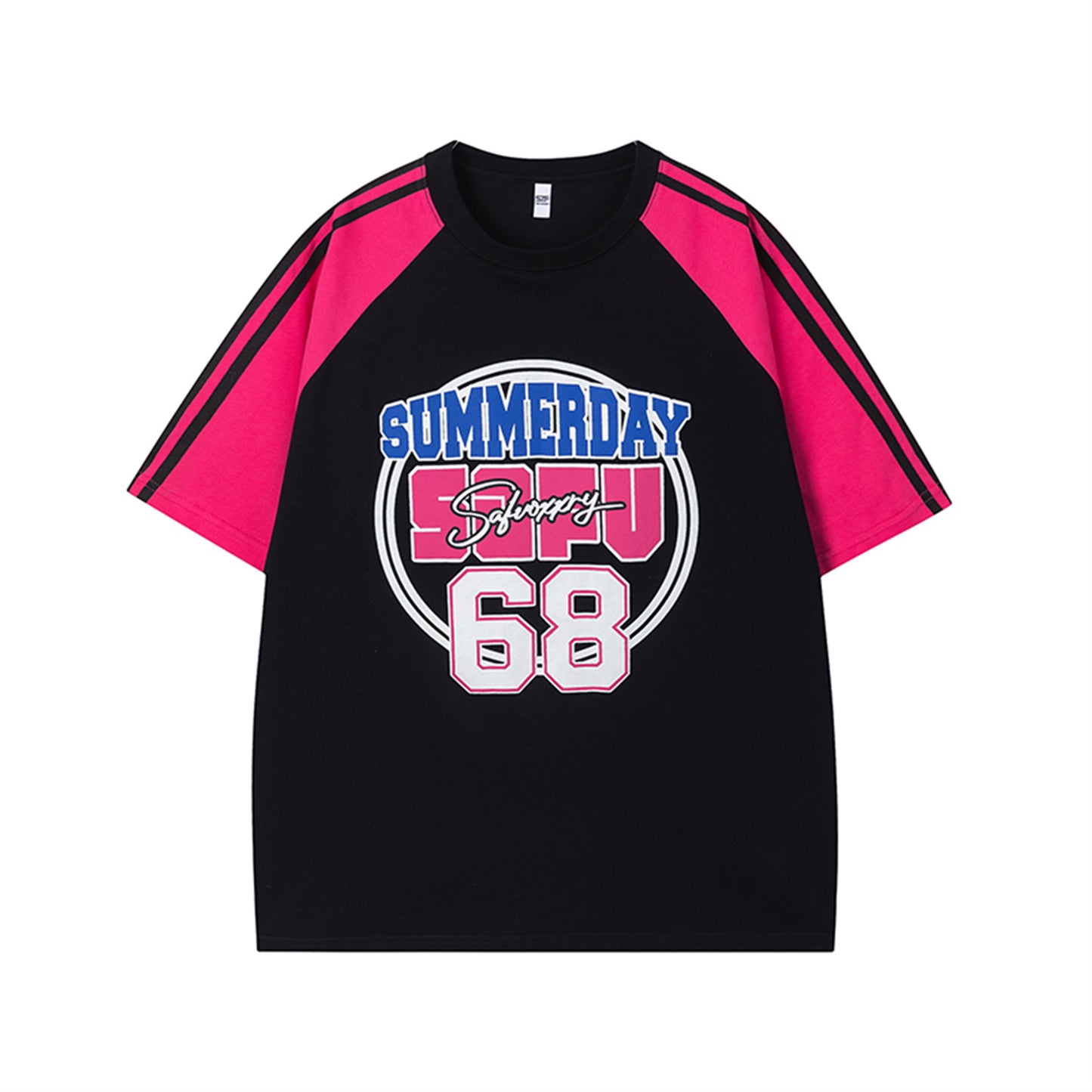 USA Vintage T-Shirt Letter Printing Contrast Color Pure Cotton Men's and Women's Summer Loose