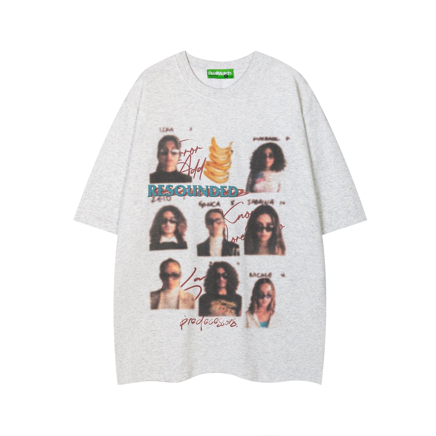 Distorted vintage portrait print crew neck short sleeve t-shirt