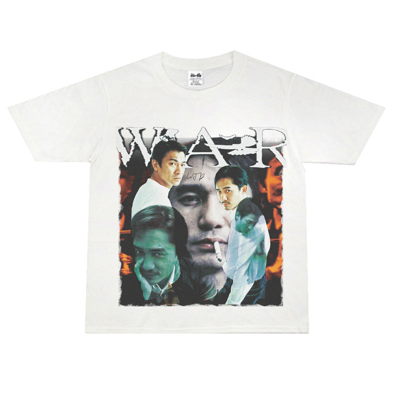 Film Star T Shirt Movie Andy Lau Short Sleeve Loose Retro American Street T-shirt