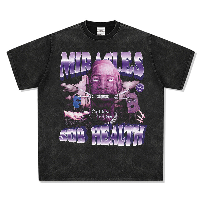 Cool t rapper rap character print t-shirt, hip hop hiphop short sleeve loose top