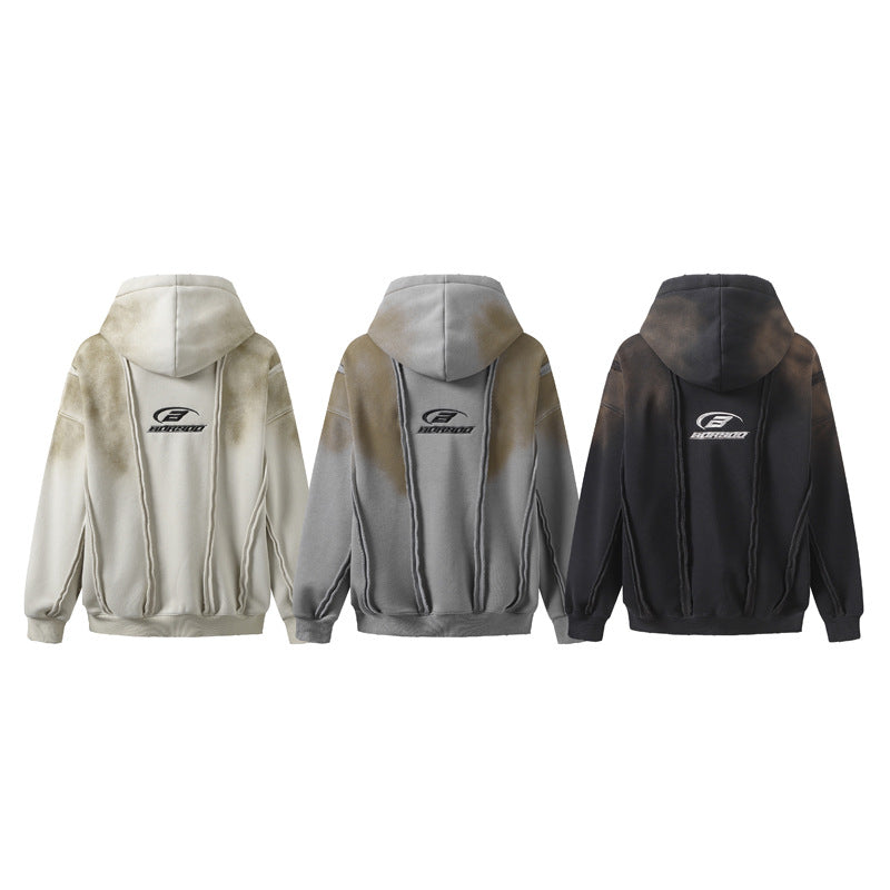 Streetwear Hoodie Make Old Hooded Sweater Hip Hop Loose Cardigan Jacket
