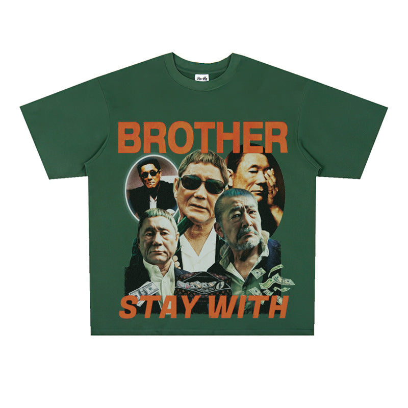 Film Star T Shirt Loose Heavy American Retro Street Cotton T-shirt Men and Women