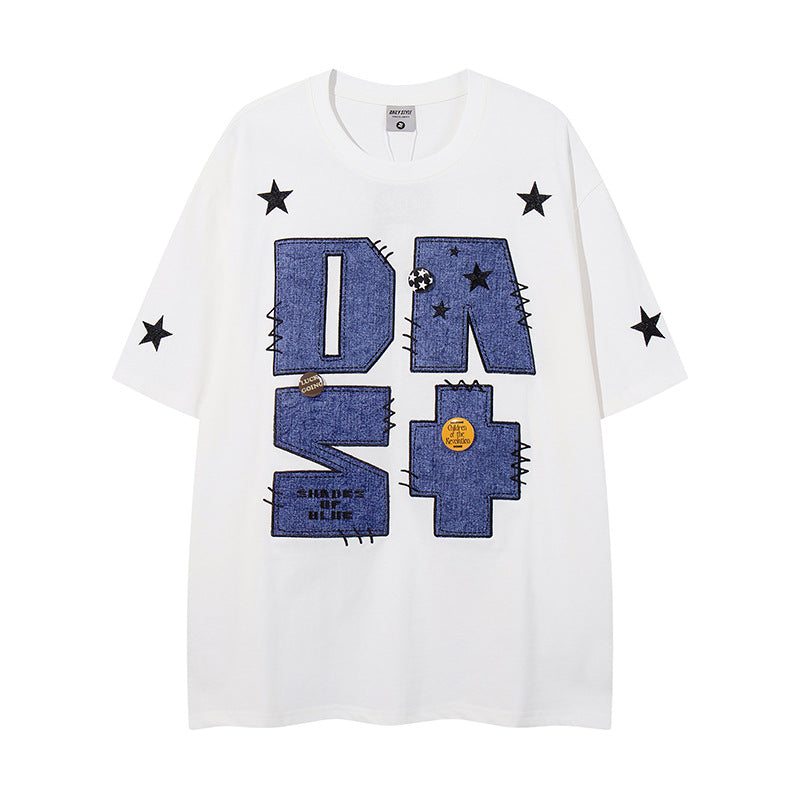 Nyc T Shirt Retro Denim Short Sleeve T-Shirt Men's Summer Oversize Casual Top