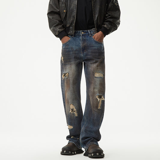 1990 Fashion Jeans Retro Old Ripped Straight Loose Denim Trousers