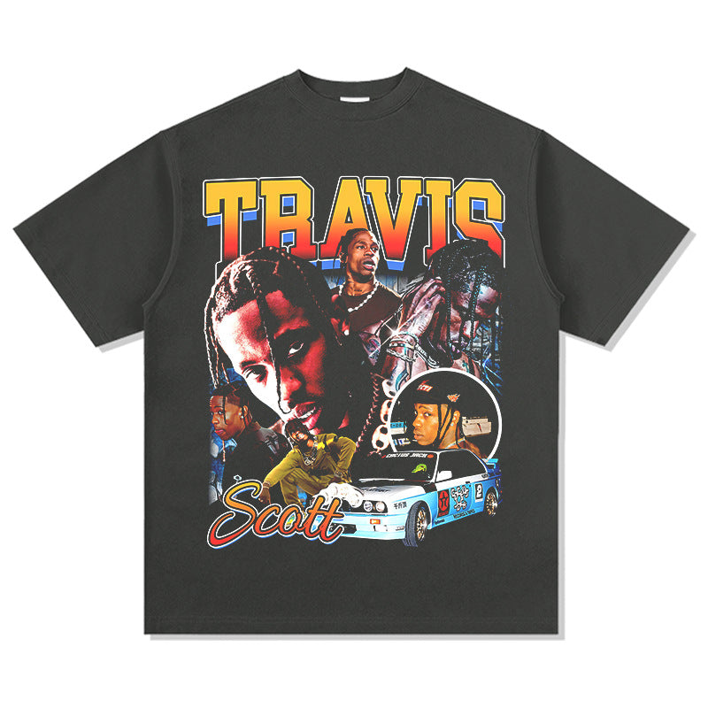 Outfit streetwear vintage hip hop scott ts print short sleeve t-shirt