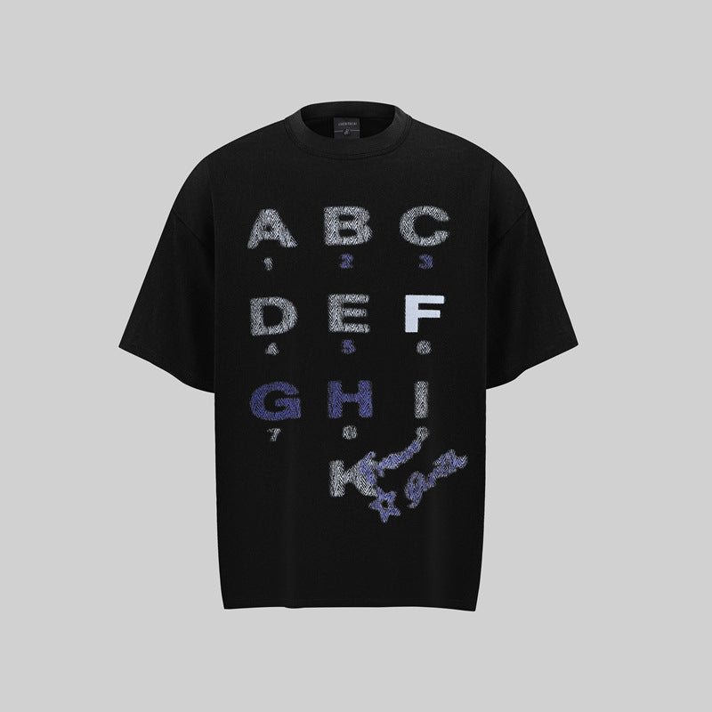 Camisas Retros Washed Old Letter Print Short Sleeve T-Shirt