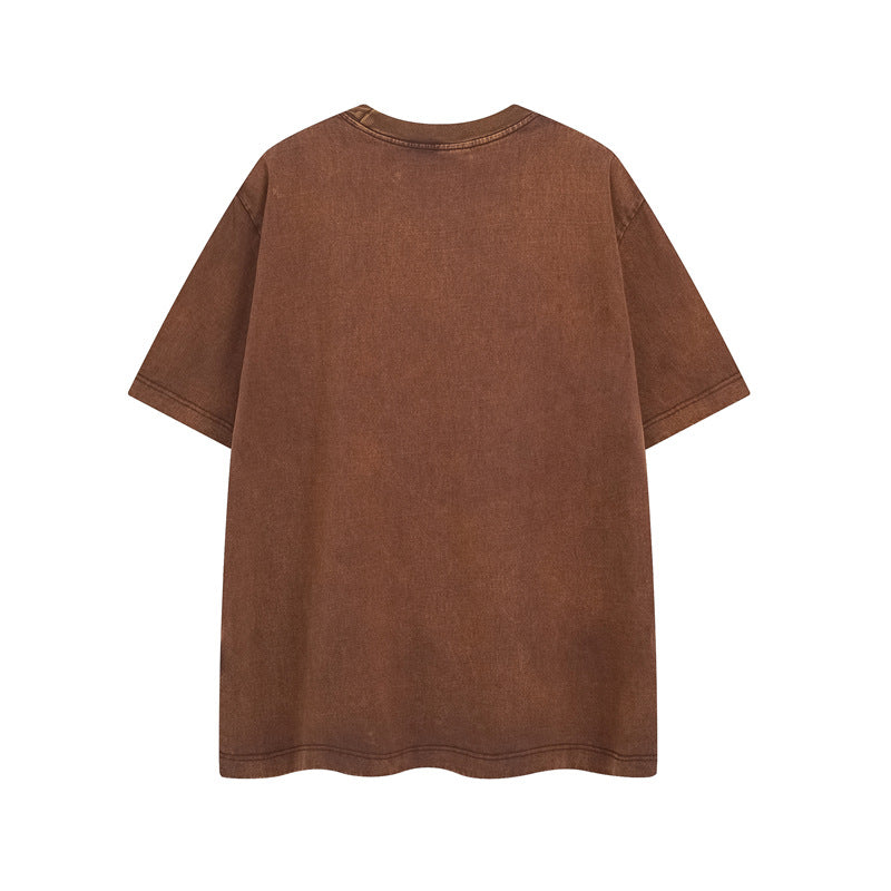 Y2K mens shirt retro loose round neck men's short sleeve T-shirt