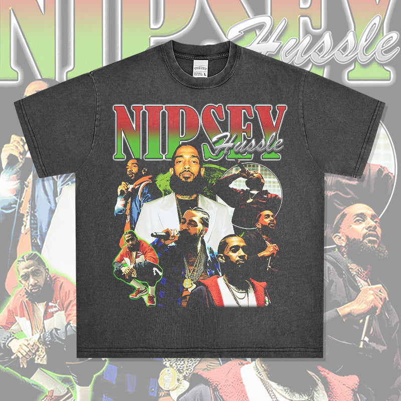 Outfit streetwear vintage hip hop Nipsey print short sleeve t-shirt