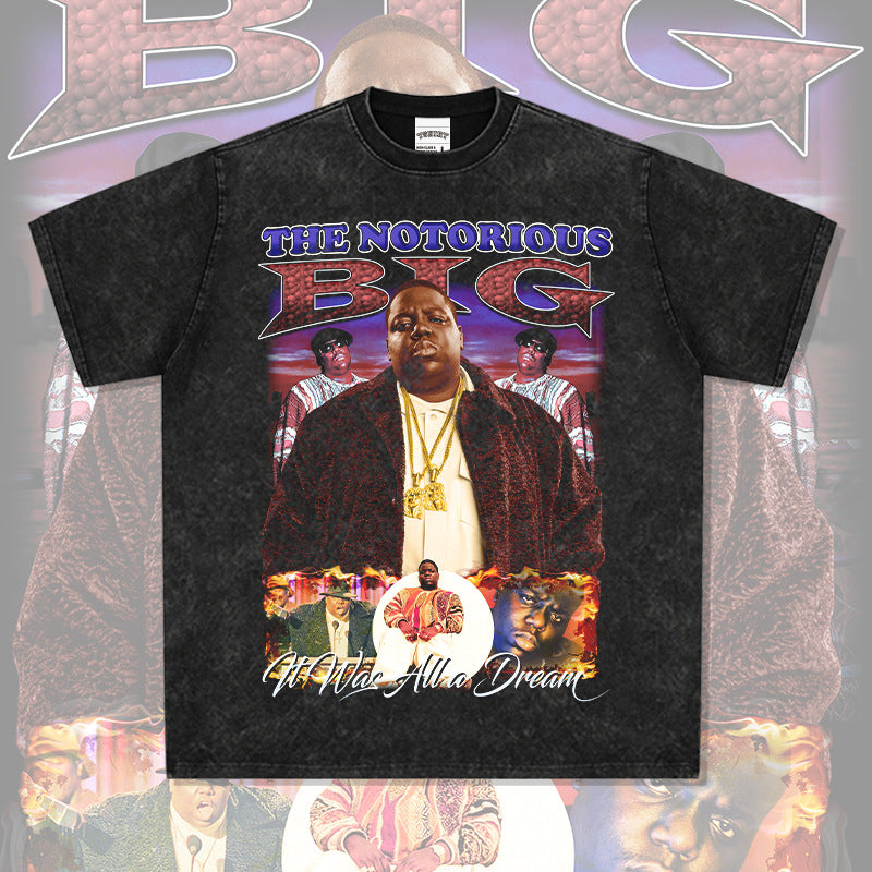 Streetwear masculino vintage biggie print short sleeve t-shirt