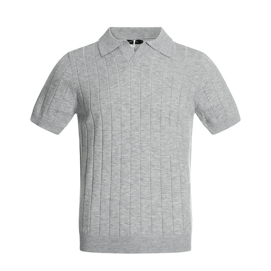 Casual Street Wear Vintage Striped Knitted Sweater V-Neck Short Sleeve POLO Shirt Top