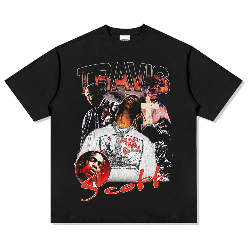 Streetwear masculino TRAVIS SCOTT character print short sleeve VINTAGE hip hop rap t-shirt