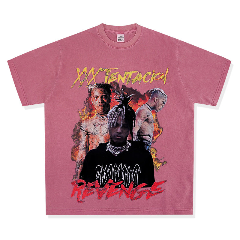 Cool t rapper hip hop rap XXX TENTACION print loose Vintage short sleeve t-shirt