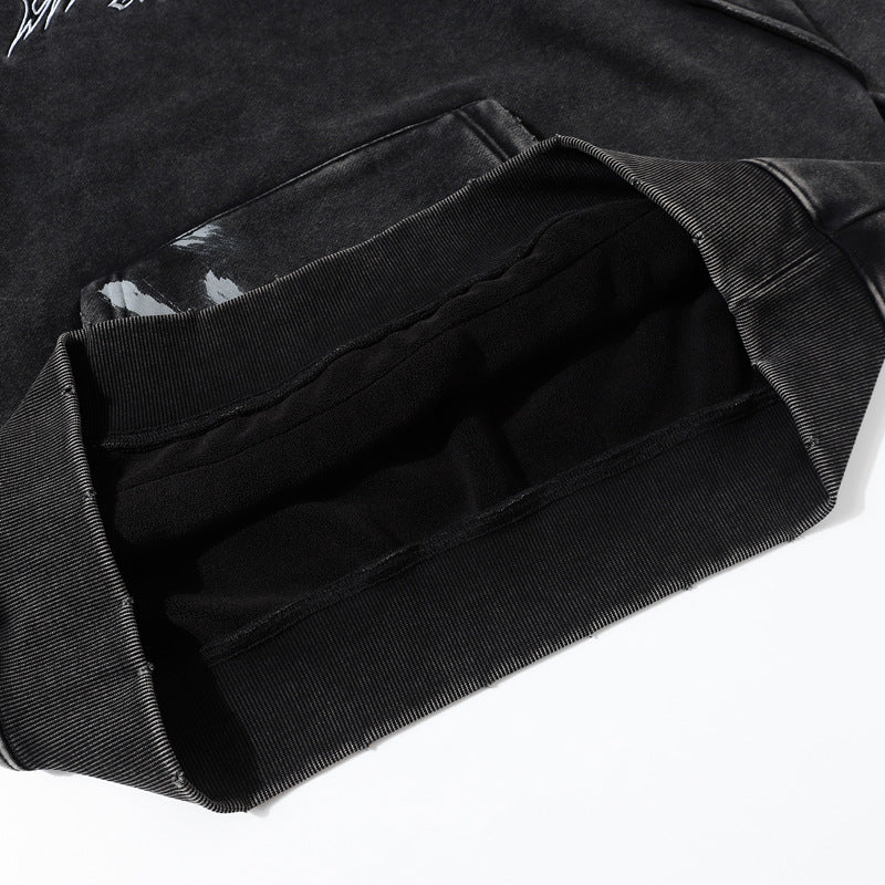 Streetwear Hoodie Vintage Washed Old Hooded Fleece Sweater Embroidered Hoodie