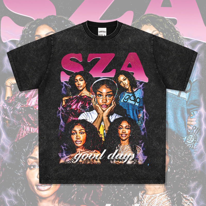 Streetwear Masculino Vintage Hip Hop Shisha SZA Print Short Sleeve T-Shirt