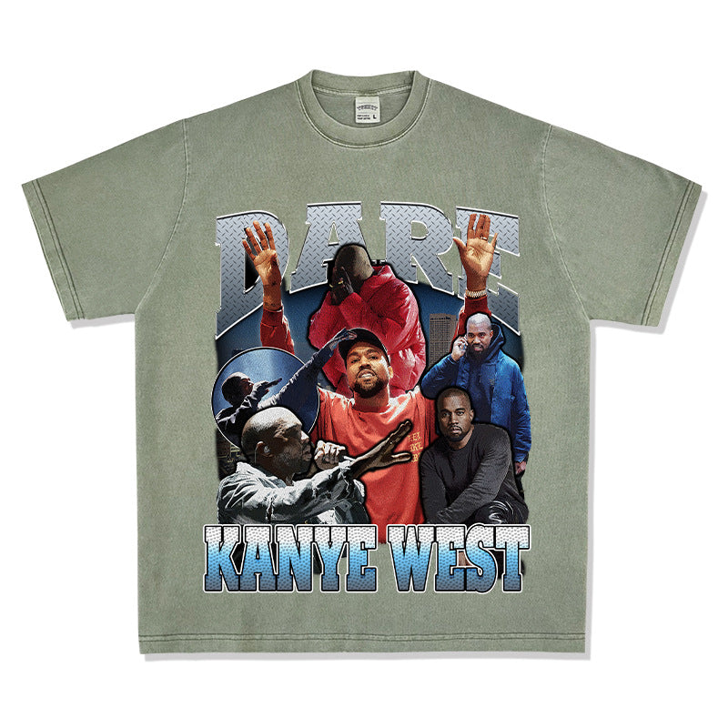 Cool t rapper kanye west vintage hip hop rap print short sleeve t shirt