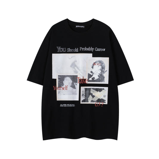 Vintage tarz t shirt portrait print short sleeve t-shirt summer oversize casual top