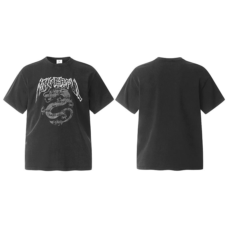 Marcas De Streetwear Vintage Old Dragon Print Short Sleeve T-Shirt