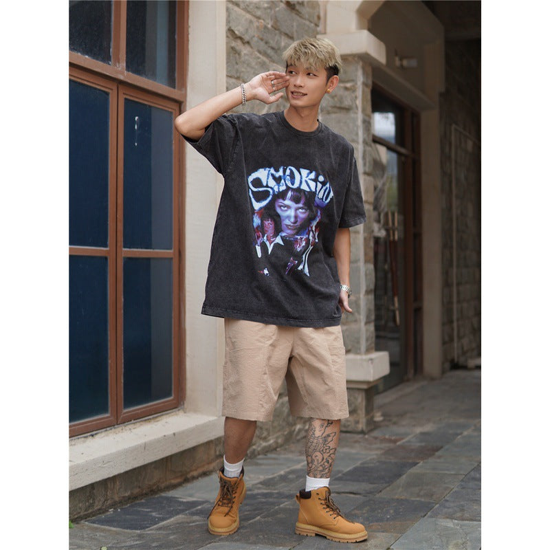 Film Star T Shirt Cotton Short Sleeve Loose round Neck Retro Design T-shirt