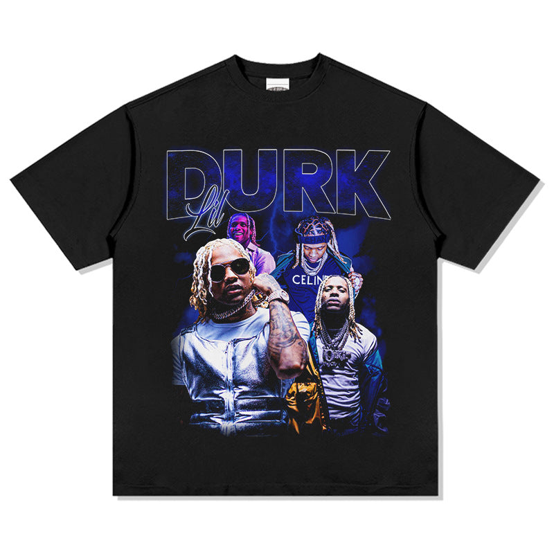 Marcas streetwear usa vintage hip hop lil durk print short sleeve t-shirt