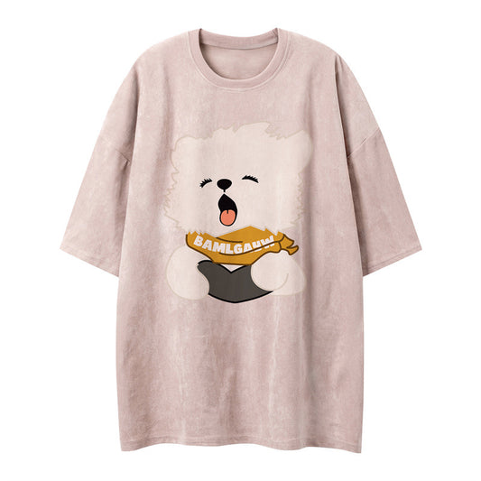 US drip outfits Summer Vintage Puppy Casual Loose Short Sleeve T-Shirts