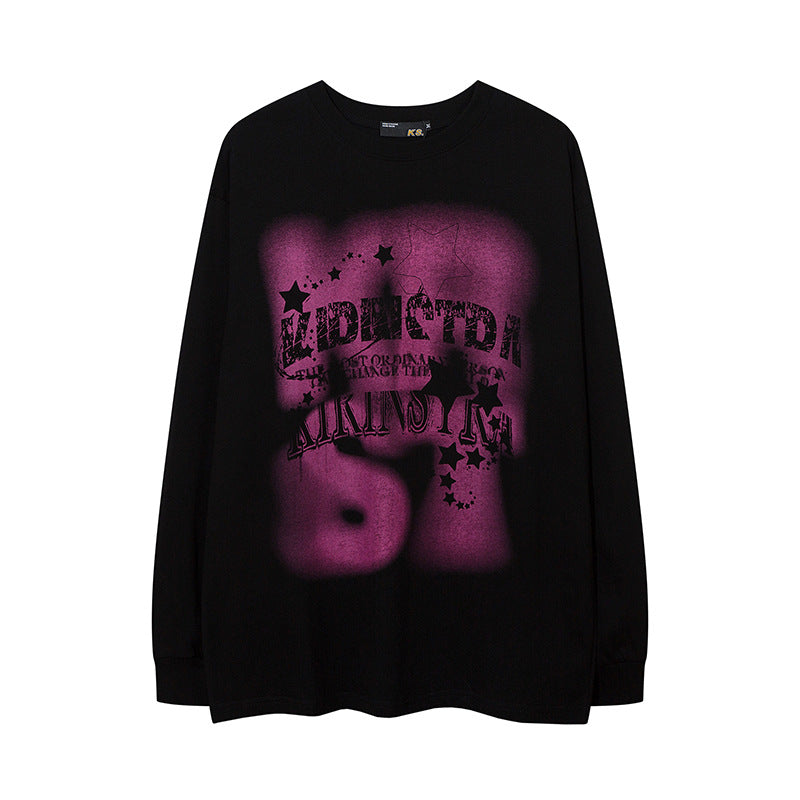 Vintage T Shirts Hip Hop Graffiti Letter Print Long Sleeve T-Shirt oversize