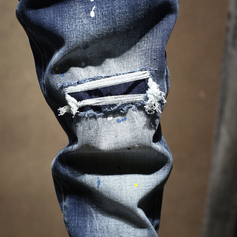 1990 Fashion Jeans Retro Blue Ripped Jeans