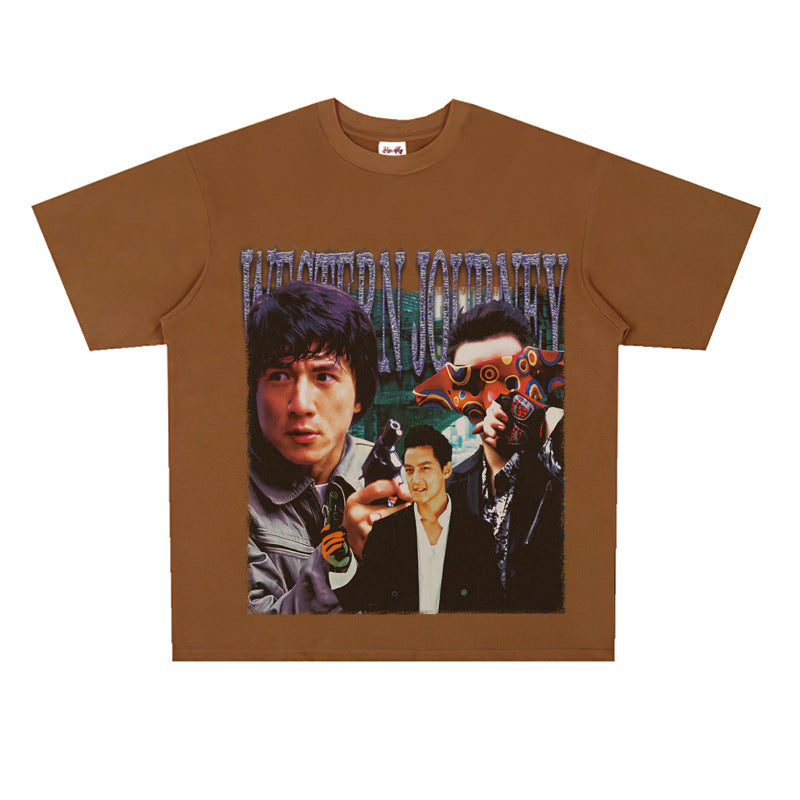 Film Star T Shirt Short Sleeve Loose Retro Nostalgic American Cotton Printed T-shirt