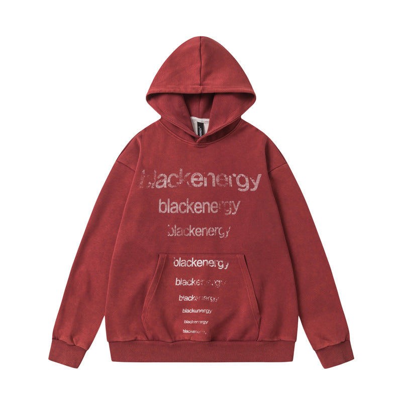 Streetwear Hoodie Vintage Washed Old Hooded Sweater Hip Hop Alphabet Print Casual Hoodie
