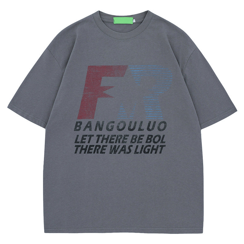 Racing oversized t shirt retro racing letter short sleeve t-shirt loose oversize top