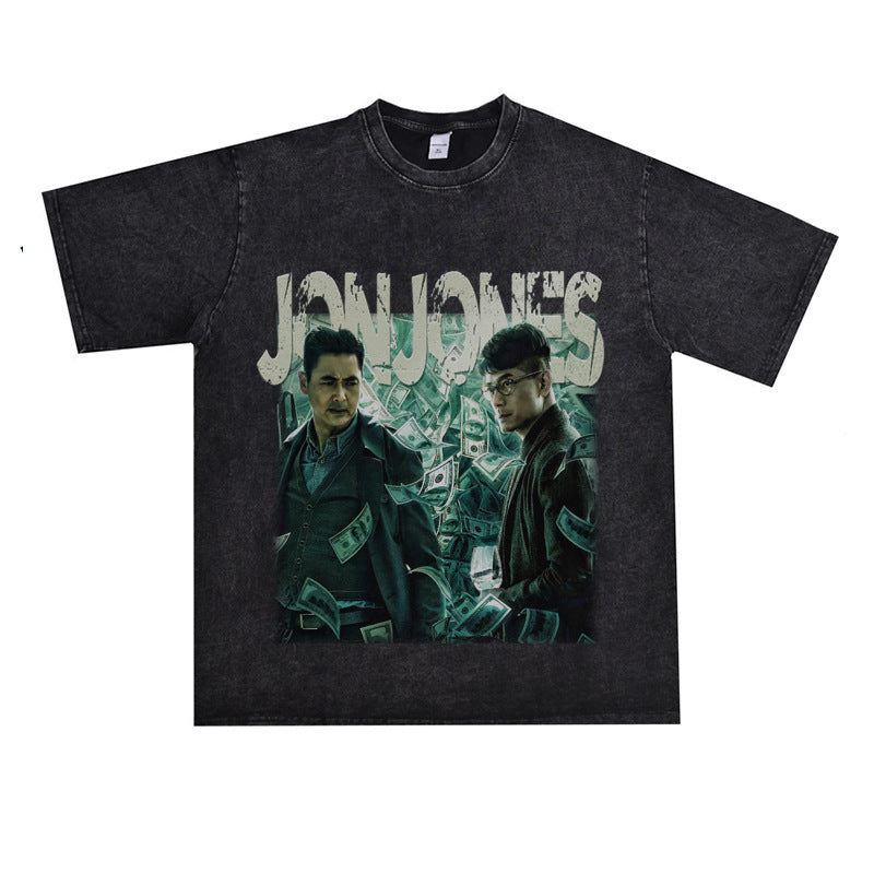 Film Star T Shirt Cotton Short Sleeve Loose Retro American Design T-shirt Men
