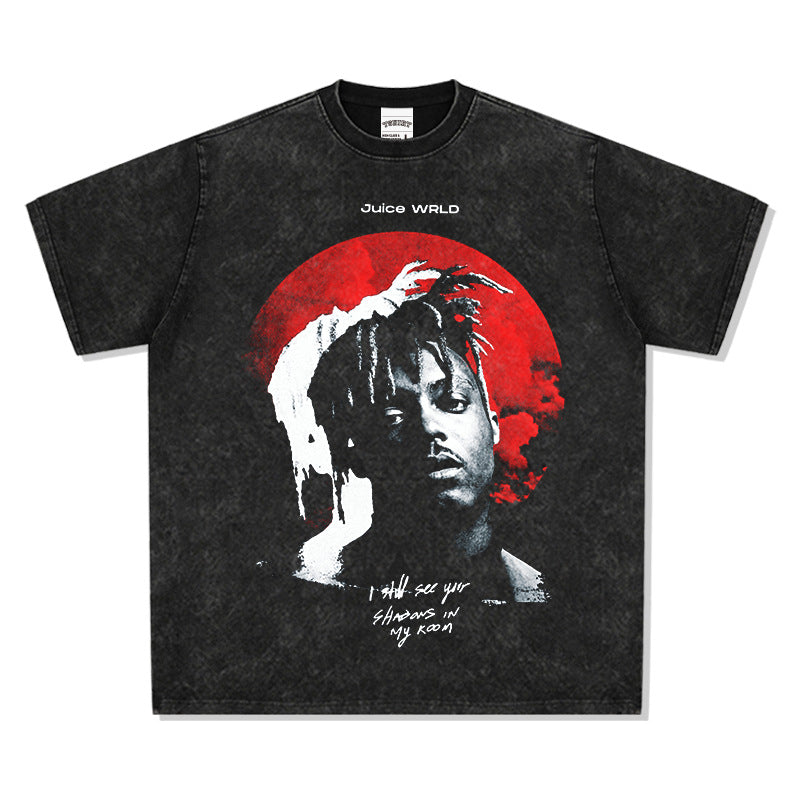 Streetwear masculino Juice wrld hip hop character print short sleeve t-shirt