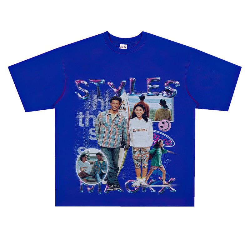 Film Star T Shirt Loose Heavy Crew Neck Street T-shirt