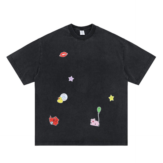 Vintage 90s Hip Hop Clothing Cartoon Print Summer Short Sleeve T-Shirt