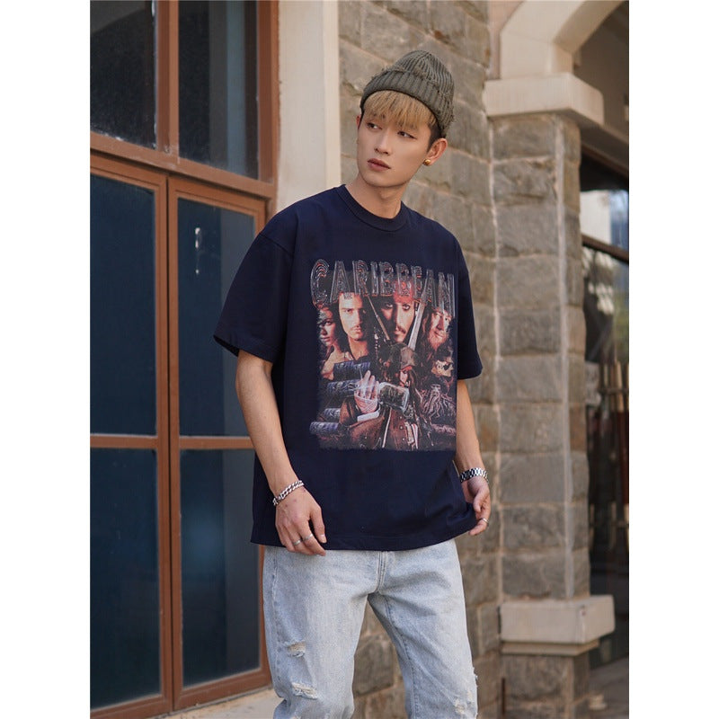 Film Star T Shirt Trendy Cotton Short Sleeve Loose round Neck Retro Design T-shirt for Men and Women