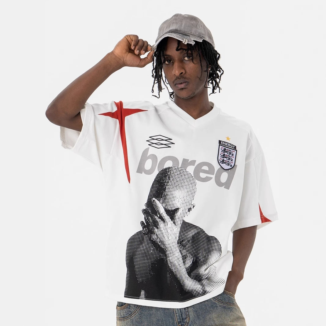 Vintage 90s Hip Hop Clothing Summer Vintage V-Neck Short Sleeve T-Shirt