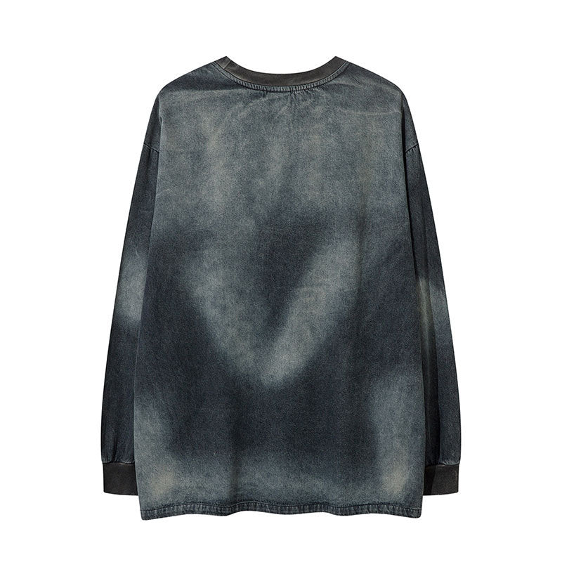 Marcas De Streetwear Denim Sweater Loose Old Casual Long Sleeve T-Shirt