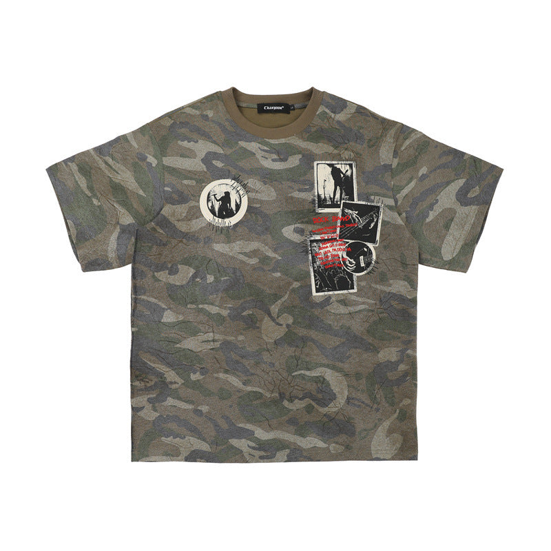 US drip outfits Summer Vintage Portrait Pattern Casual Loose Short Sleeve T-Shirts