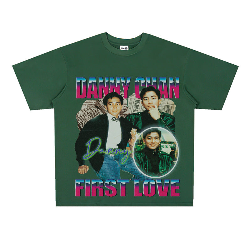 Film Star T Shirt Singer Danny Chan Printed Loose Cotton American T-shirt