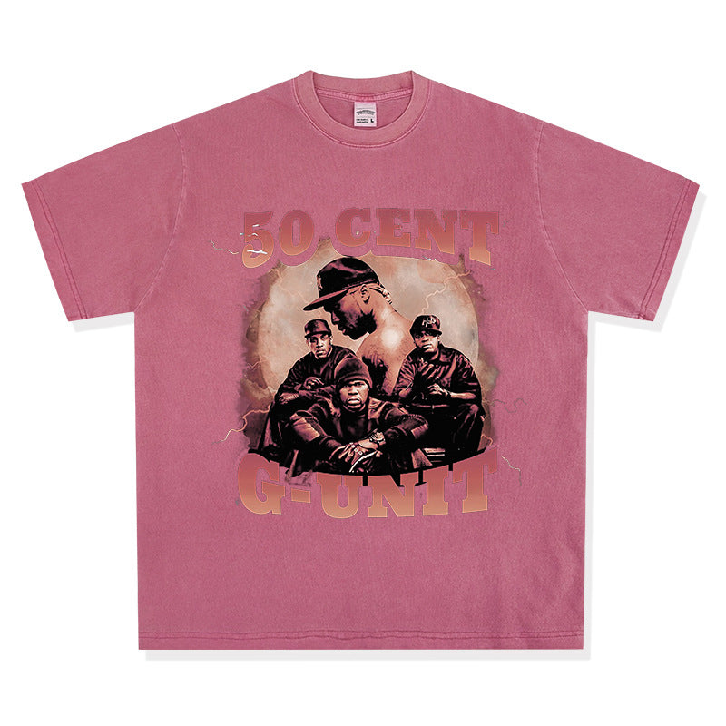 Streetwear masculino HIPHOP 50CENT print short sleeve t-shirt vintage summer hip hop top