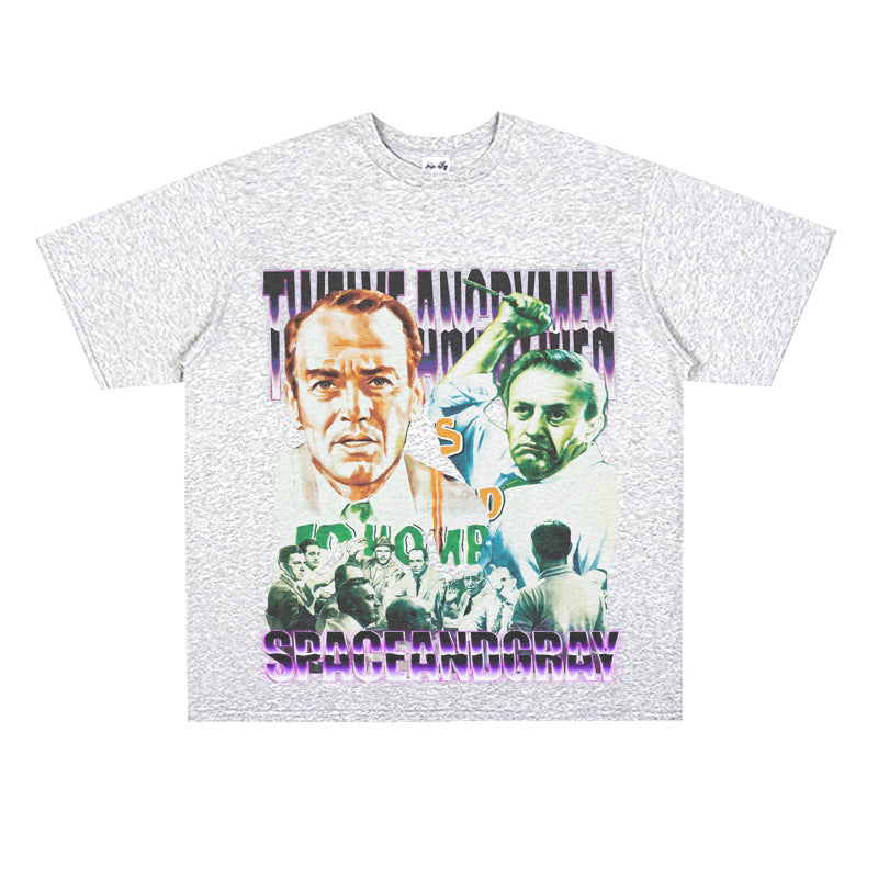 Film Star T Shirt Loose Retro Street Cotton Personality round Neck Print T-shirt