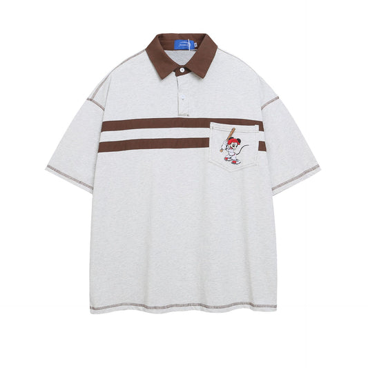 Vestimenta De Los 90 Summer Cartoon Embroidered T-Shirt Lapel Polo Shirt Short Sleeve