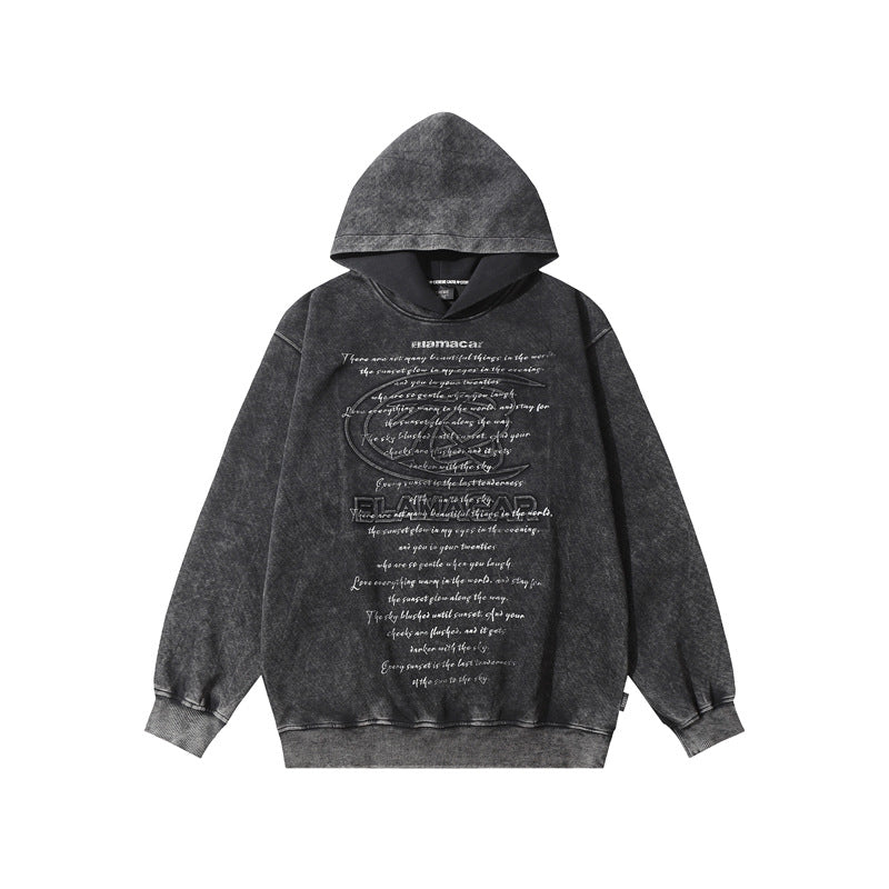 Streetwear Hoodie Vintage Washed Old Hooded Sweater Alphabet Print Casual Hoodie